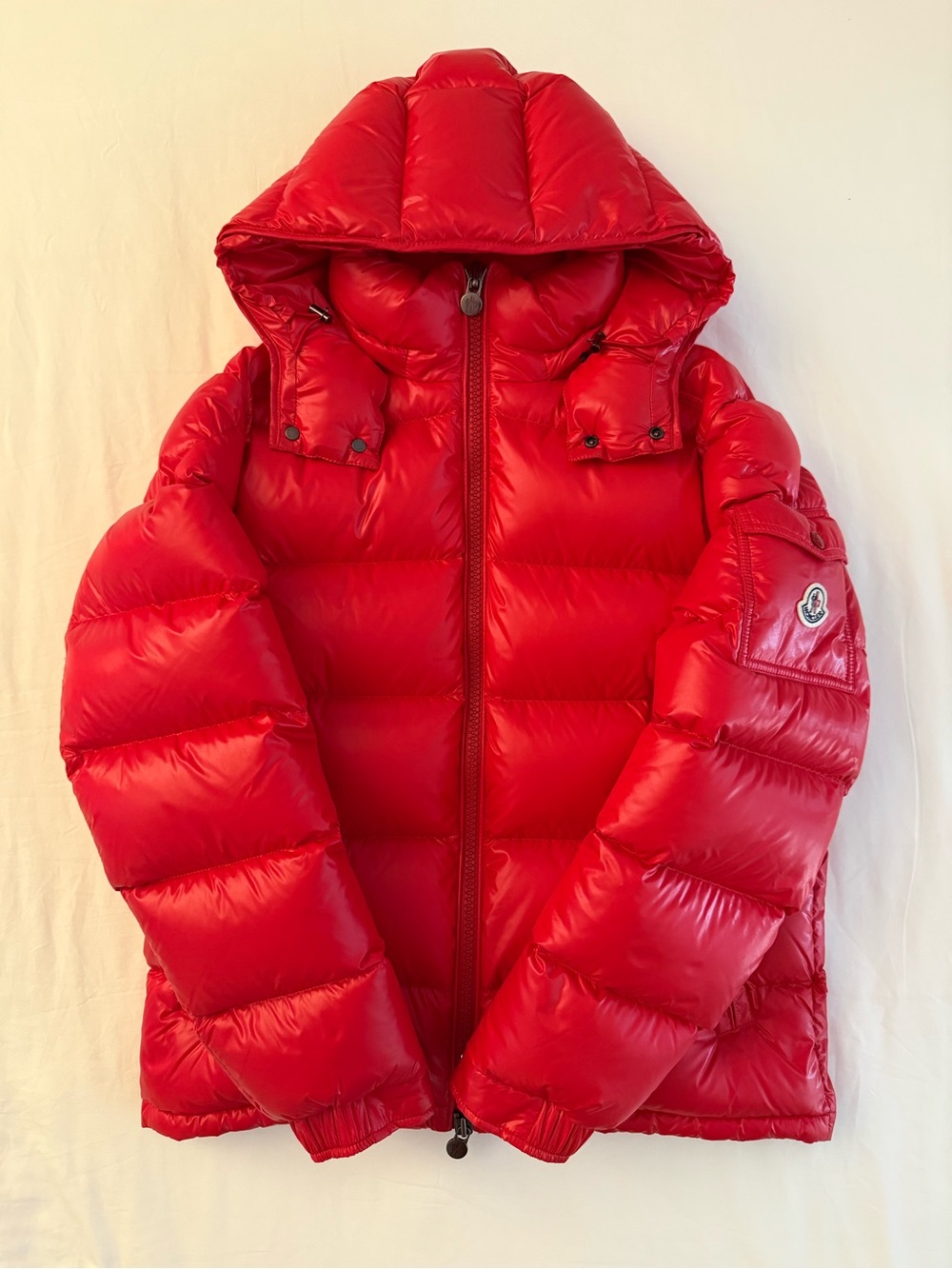 Moncler Maya Puffer in Red Hooded Puffer Jacket